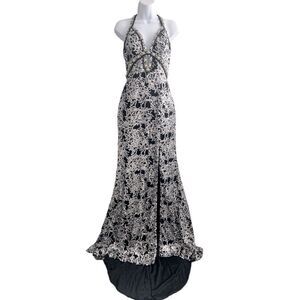 KISS KISS Formal Mary’s Bridal Mermaid Silver Crystal Maxi Dress Size 8.